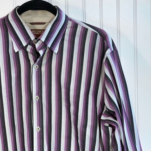 Michael Michael Kors Button Down Shirt Men Large Purple Stripped Long Sleeve - Picture 5 of 12